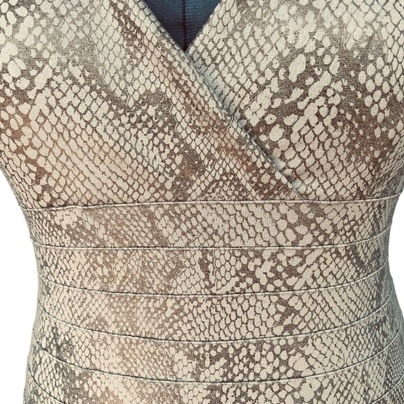 EXPRESS Sleeveless BodyCon Dress Snakeskin Print Large Dark Taupe V-Neck Stretch - Picture 5 of 16